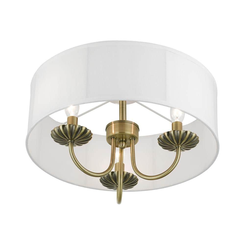 Brookdale Antique Brass 3-Light Semi-Flush Drum Shade Fixture