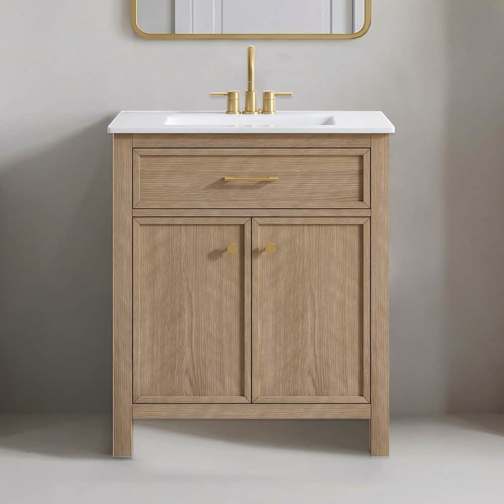 Faris 30 in. Bath Vanity with White Cultured Marble Top and RTA Cabinet with CLICKREADY Technology in Caramel Oak price history on PriceWatchPro