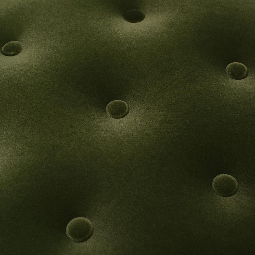 Olive Green Velvet Tufted Round Ottoman with Fringe