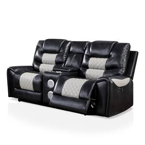 Nellingham 74.75 in. Black and Light Gray Faux Leather 2-Seater Loveseat with Power Outlet