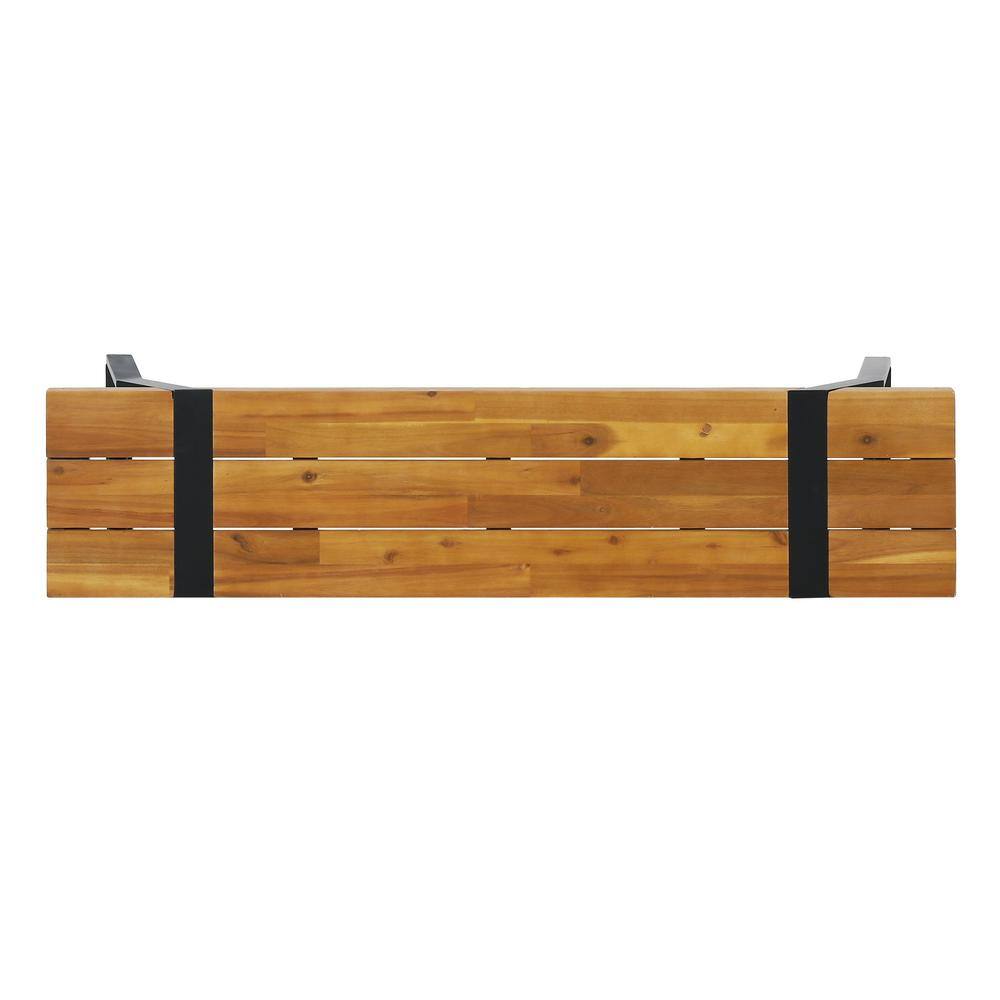 Sleek Black Metal and Teak Wood 63'' Outdoor Bench