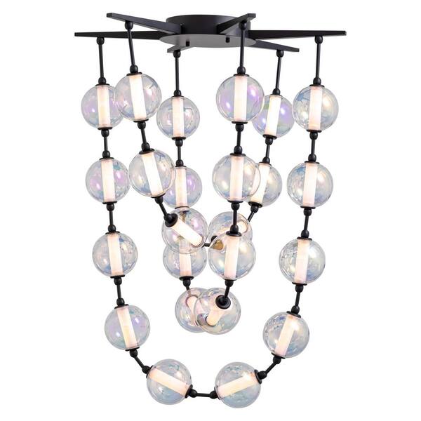 Golden Lighting - Pearla 110-Watt 1 Light Matte Black Integrated LED Pendant Light with Iridescent Glass Shade