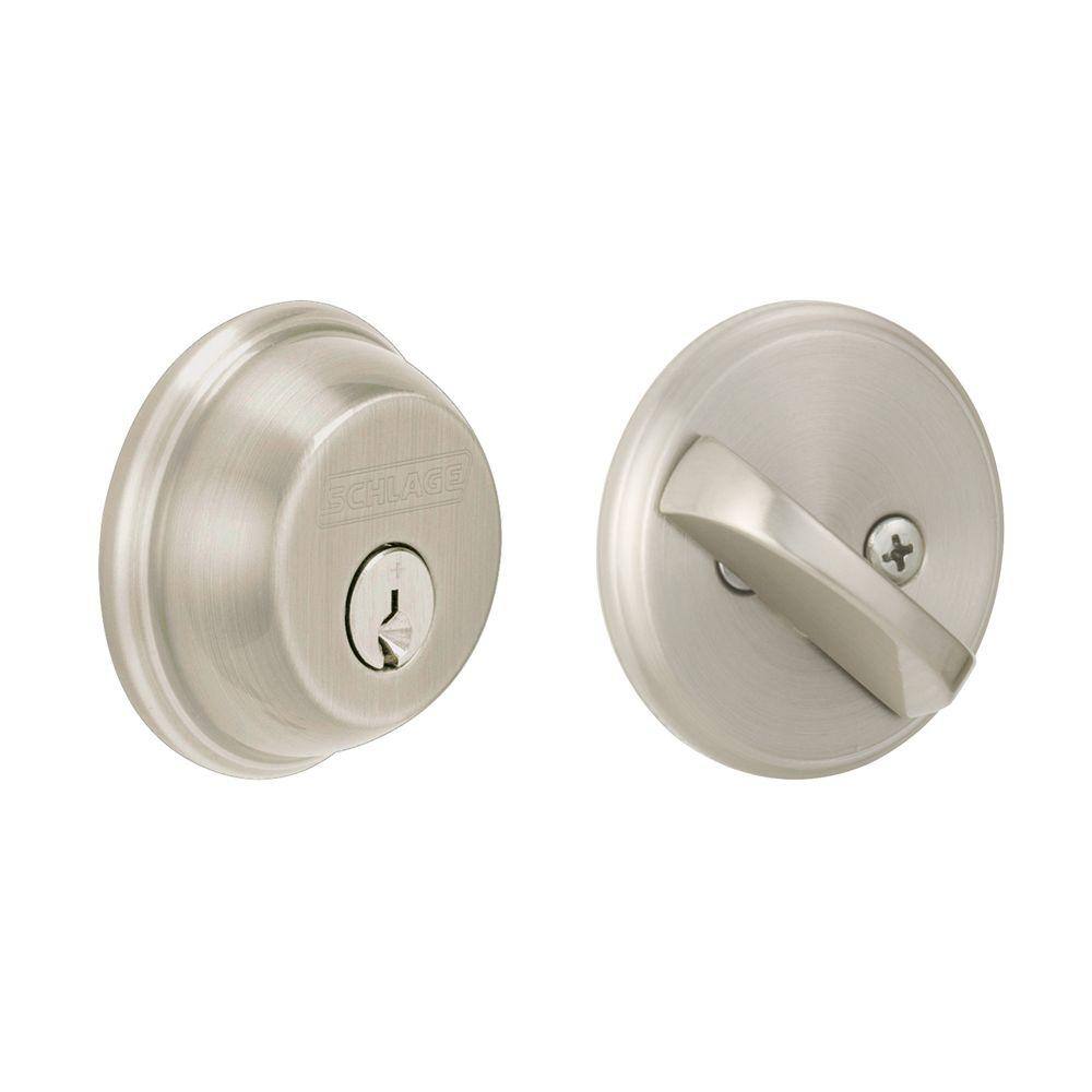 Schlage Single Cylinder Satin Nickel Deadbolt B60SK V 619 - The Home Depot