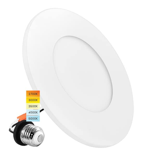 LUXRITE 3-4 in. Integrated LED Flush Mount & Recessed Light, 7.5W, 5CCT, 650LM, Dimmable, J-Box or 4 in. Housing, Wet Rated