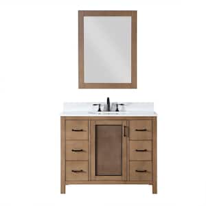 Hadiya 42 in. W x 22 in. D x 34 in. H Single Sink Bath Vanity in Brown Pine with White Composite Stone Top and Mirror