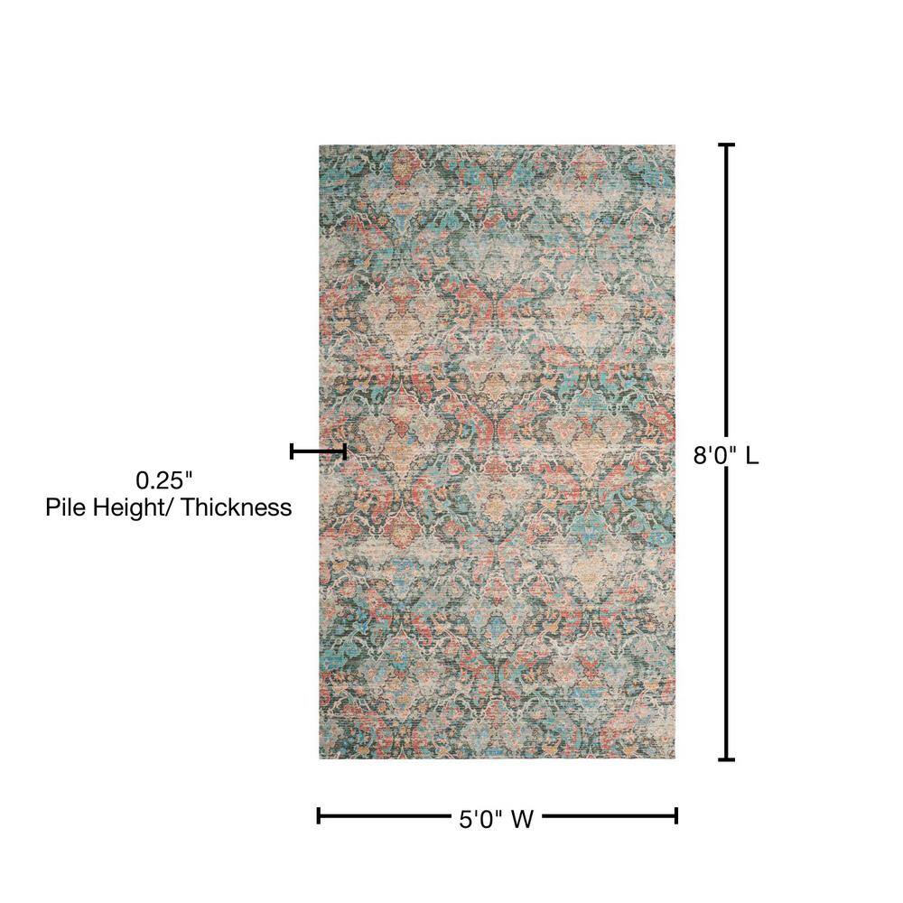Saffron Coral Aqua Floral Hand-Loomed Wool Area Rug