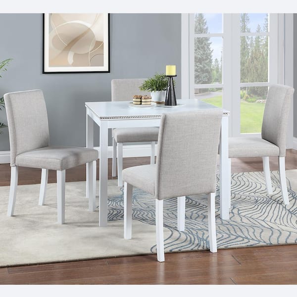 Boyel Living 5-Piece Square White Wood Top Kitchen Table Set with 4-Chairs