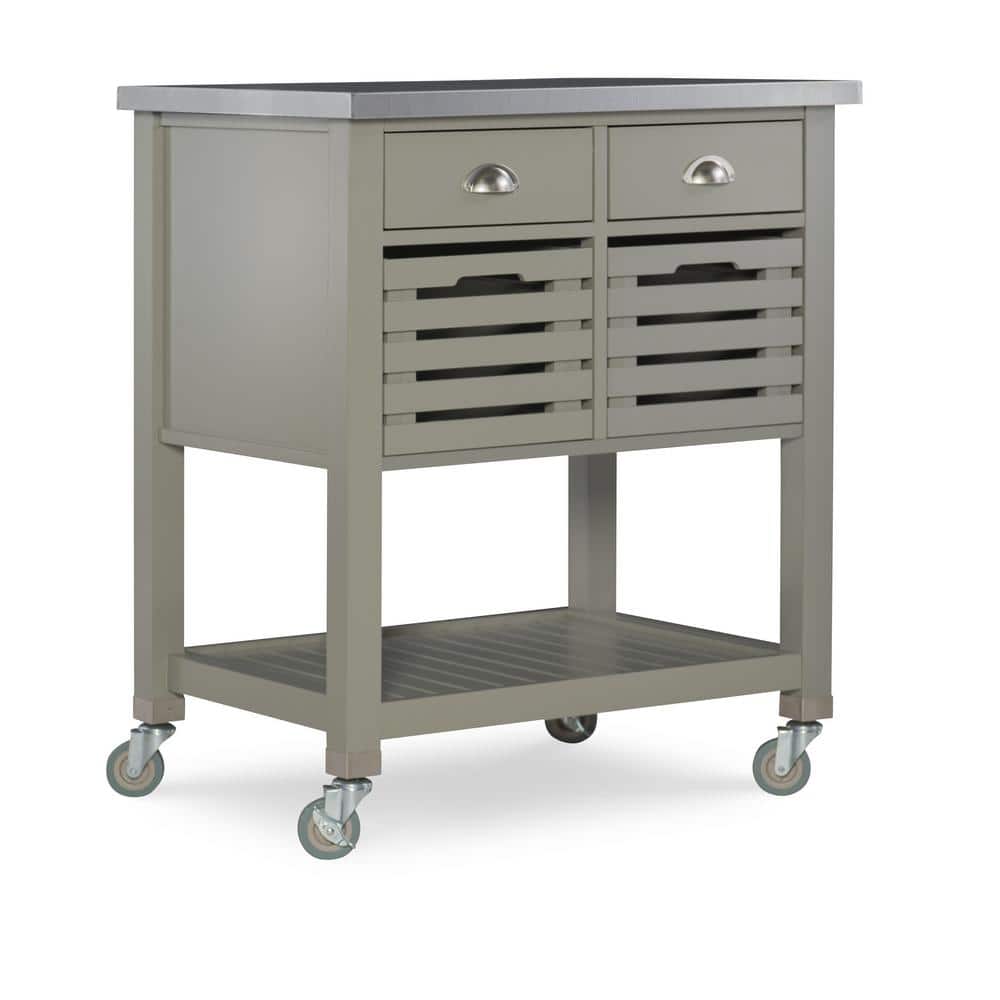 Linon Home Decor Hawthorn Gray Kitchen Cart with Two Drawers, Two Pull-Out Bins, Shelf, and ...
