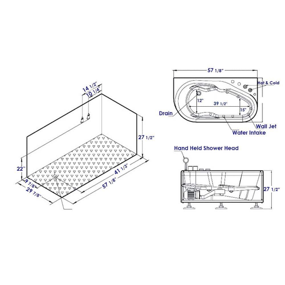 White Acrylic Corner Whirlpool Bathtub with Right Drain