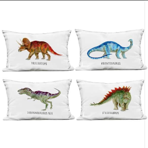 Educational Dinosaur Types Multi-Color Rectangular Outdoor Throw Pillow (4-Pack)