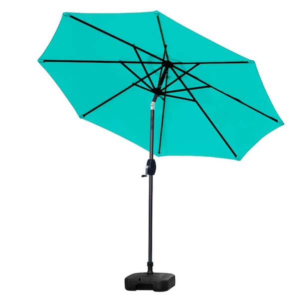 9 ft. Tilt and Crank Patio Table Umbrella With Square Base in Turquoise