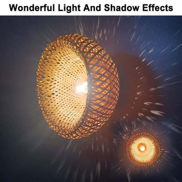 Farmhouse 5 in. 1 Light White Metal Base Plug in Wall Sconces with Bamboo Shade Wall Lamp Fixture