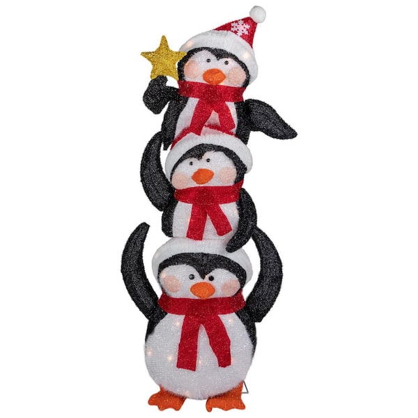 41" Lighted Stacked Penguin Family Outdoor Christmas Decoration