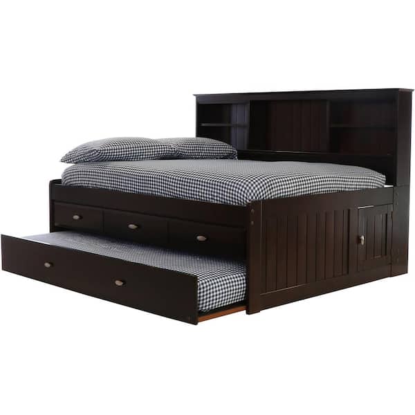 OS Home and Office Furniture Mission Espresso Brown Full Sized Bookcase Daybed with 3-Drawers and a Twin Trundle