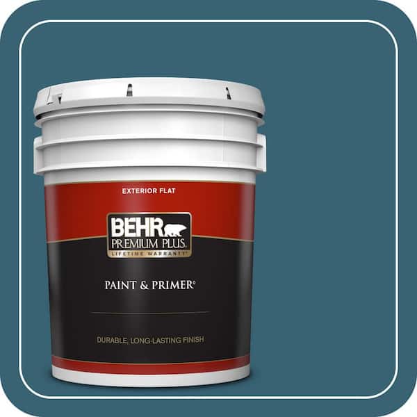 BEHR PREMIUM PLUS 5 gal. #PPU13-18 Bermudan Blue Flat Exterior Paint & Primer