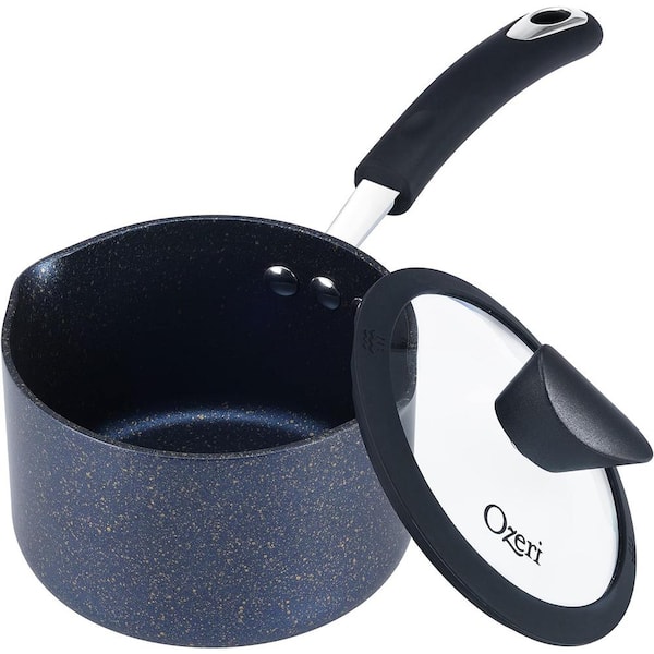 1.6 qt. Stone Layered with Aluminum Core Nonstick Saucepan in Estate Blue with Silicone Coated Handle and Glass Lid