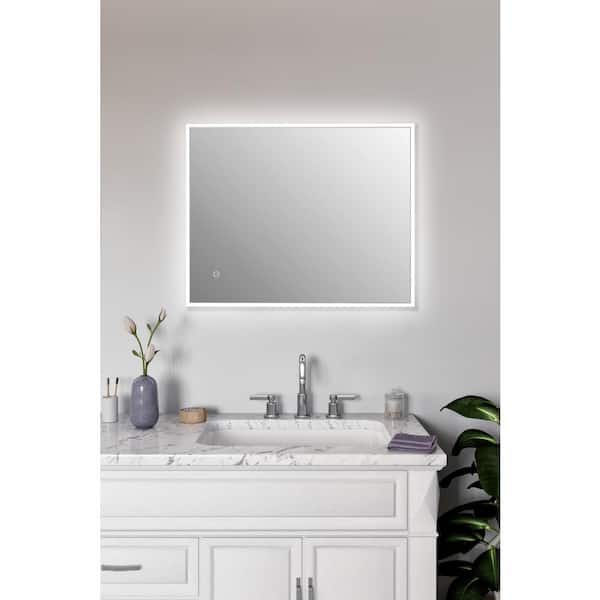 Home Decorators Collection 24 in. W x 30 in. H Rectangular Aluminum Framed Anti-Fog Wall Mount Bath Vanity Mirror in Silver with Dimmable LED Light