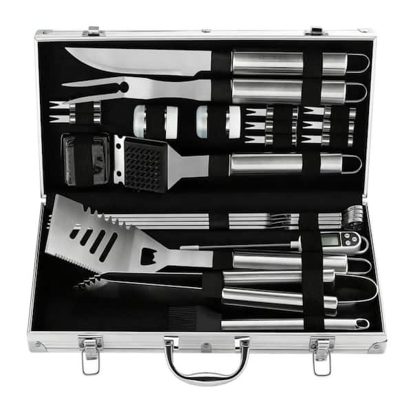 Stainless Steel BBQ Grill Tools Set with Meat Thermometer, Injector, Extra Thick for Outdoor, Grilling and Gift(24-Pack)