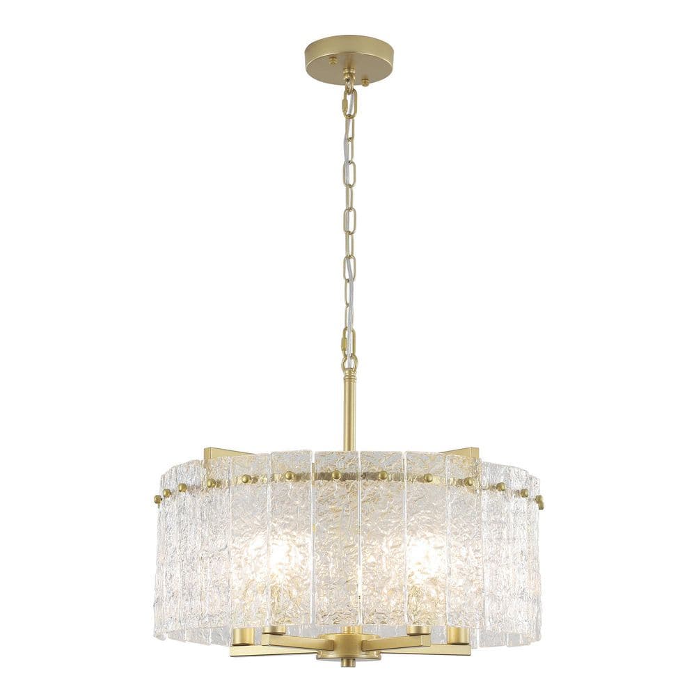 18.7 in. 5-Light Golden Drum Chandelier with Glass Shade and No Bulbs Included For Dinning Room Foyer price history on PriceWatchPro
