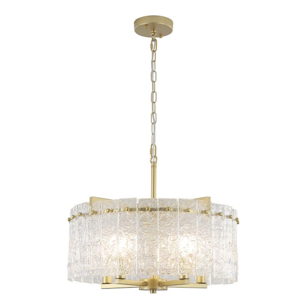 ZJVAIVE 18.7 in. 5-Light Golden Drum Chandelier with Glass Shade and No Bulbs Included For Dinning Room Foyer