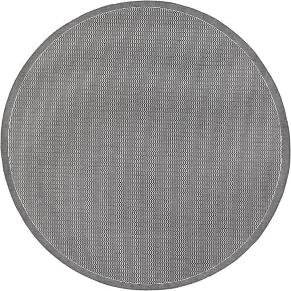 Recife Saddle Sticth 8 ft. Round Silver-Ivory Solid Indoor/Outdoor Area Rug