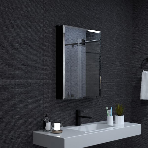 Staykiwi 23 in. W x 30 in. H Rectangular Matte Black Aluminum Medicine Cabinet with Mirror