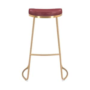 30.5 in. Burgundy Backless Metal Bar Chair with Upholstery Seat Set of 2