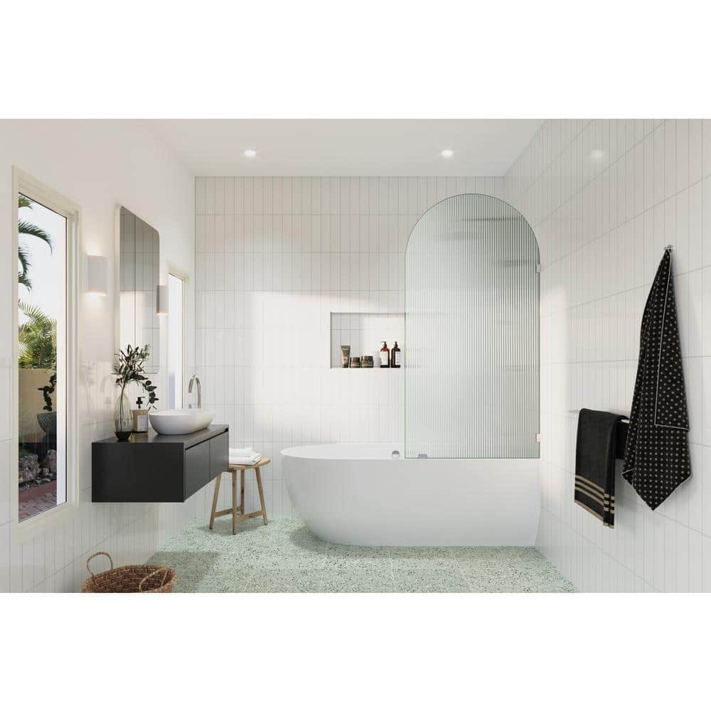 Maven 34" x 66.75" Frameless Arched Fluted Glass Bath Panel