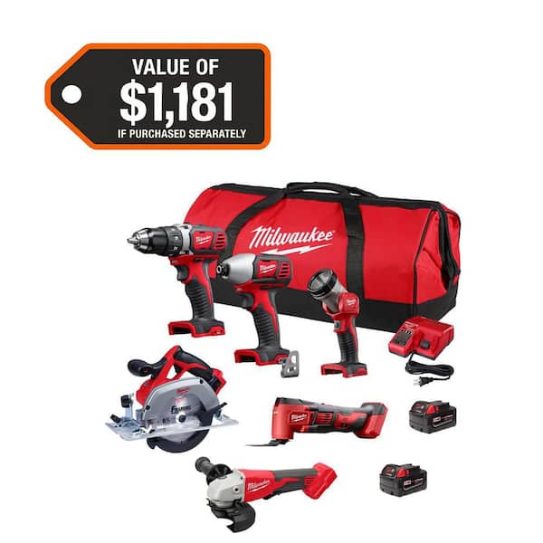 M18 18-Volt Lithium-Ion Cordless Combo Kit (6-Tool) with 2-Batteries, Charger and Tool Bag