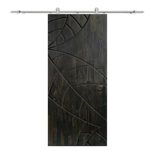 32 in. x 80 in. Charcoal Black Stained Solid Wood Modern Interior Sliding Barn Door with Hardware Kit