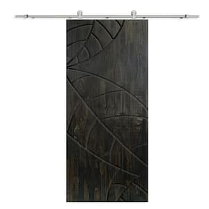44 in. x 80 in. Charcoal Black Stained Solid Wood Modern Interior Sliding Barn Door with Hardware Kit