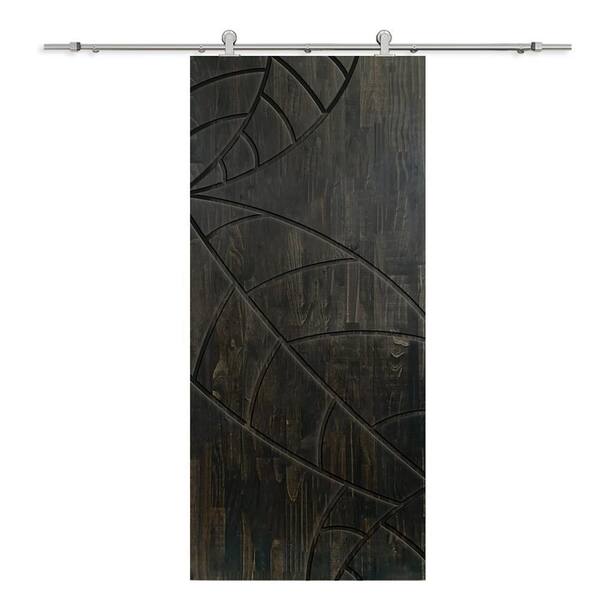 CALHOME 44 in. x 84 in. Charcoal Black Stained Pine Wood Modern Interior Sliding Barn Door with Hardware Kit