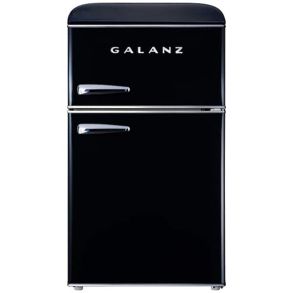 Galanz 3.1 cu. ft. Retro Mini Fridge in Black with Dual Door True Freezer