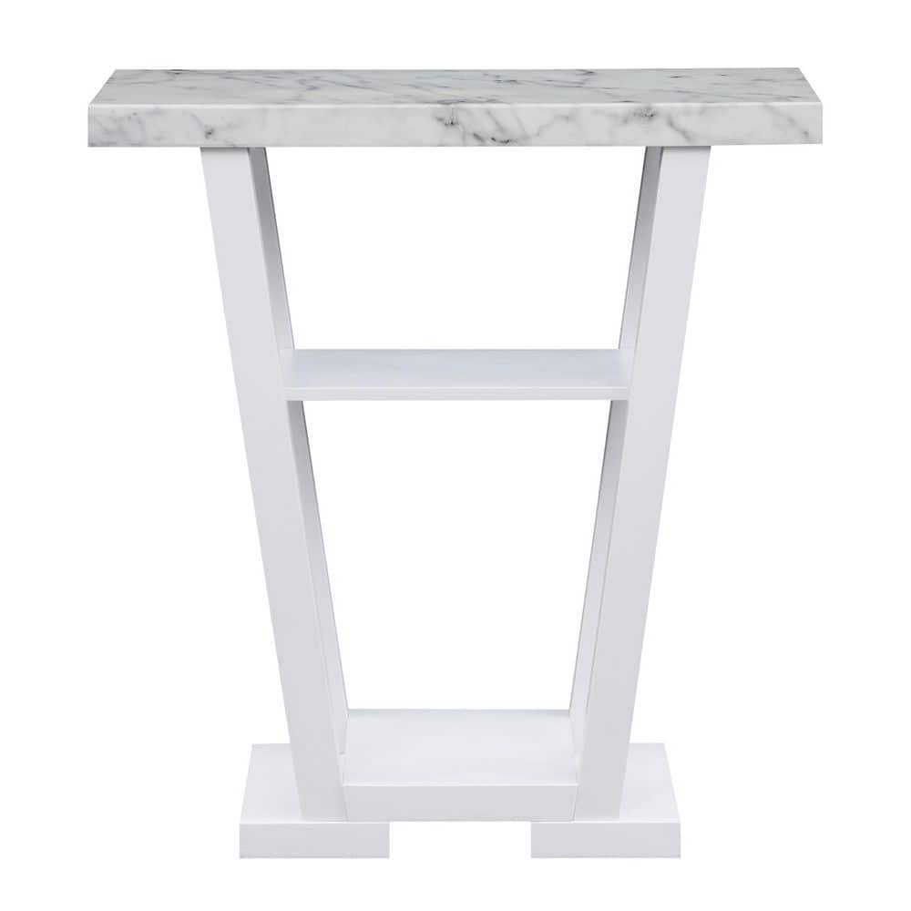 Faux White Marble and Wood Console Table with Storage