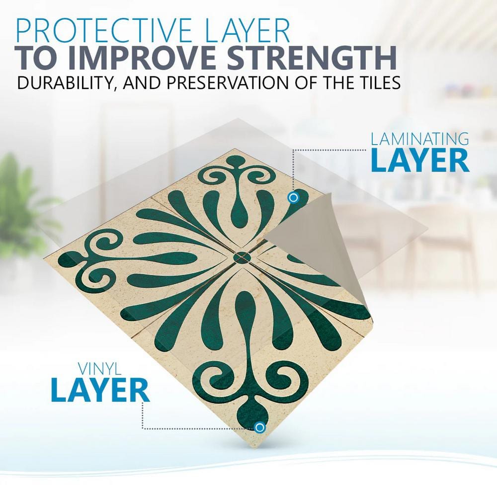 Dark Green and Antique White Vinyl Peel and Stick Tile 8x8
