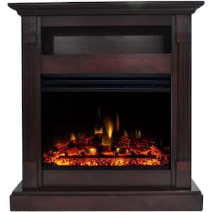 Sienna 34 in. Electric Fireplace Heater in Mahogany with Mantel, Enhanced Log Display and Remote Control