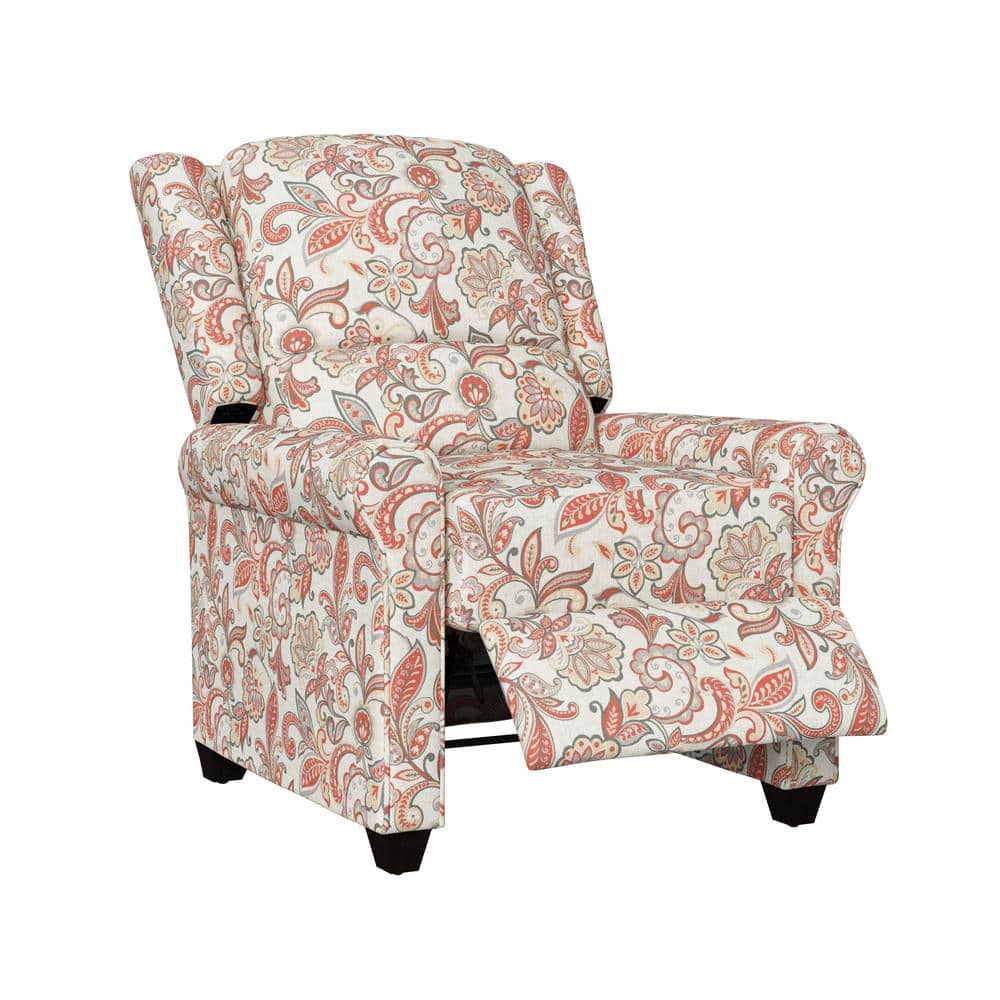 ProLounger Round Arm Rose Red MultiFloral Garden Inspired Print Fabric Push Back Recliner