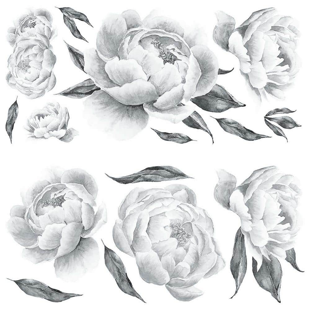 Aukeoss Large White Peony Peel and Stick Giant Wall Decals for Living Room Bedroom 15.75 x 23.7