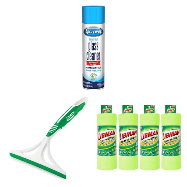23 oz. Glass Cleaner, 8 in. Squeegee with 9 in. Handle, and 9.5 in. x 12 in. Microfiber Cloths (60 Cloths Total)