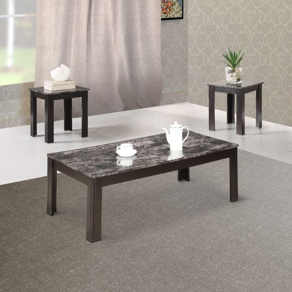 Gray Faux Marble 3-Piece Living Room Table Set