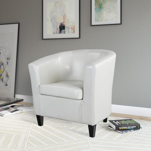 Corliving Antonio Cream White Bonded, White Leather Swivel Tub Chair