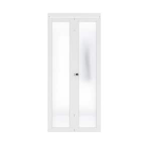 36 in. x 80.5 in. 1-Lite Frosting Glass MDF White Finished Closet Bifold Door with Hardware