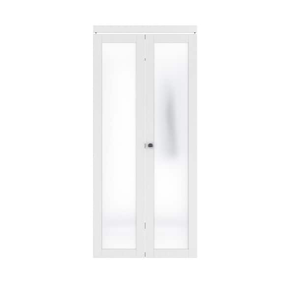 ARK DESIGN 36 in. x 80.5 in. 1-Lite Frosting Glass MDF White Finished Closet Bifold Door with Hardware