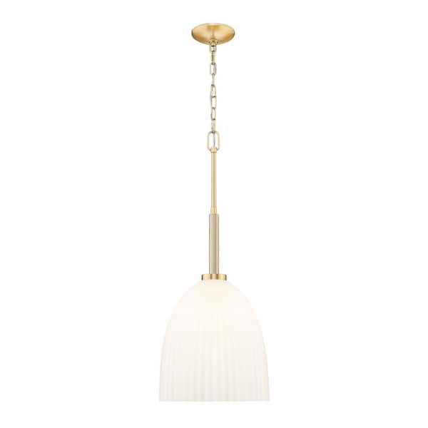 Naya 100-Watt 1 Light Modern Gold Pendant Light with Matte Opal Glass Shade and No Bulb Included