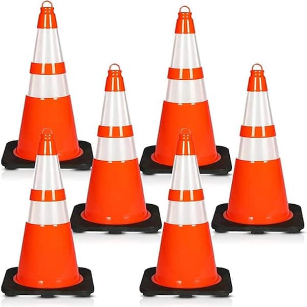 28 in. PVC Cone - 6-Pieces High Visibility Structurally Stable for Traffic, Parking, and Construction Safety (Orange)