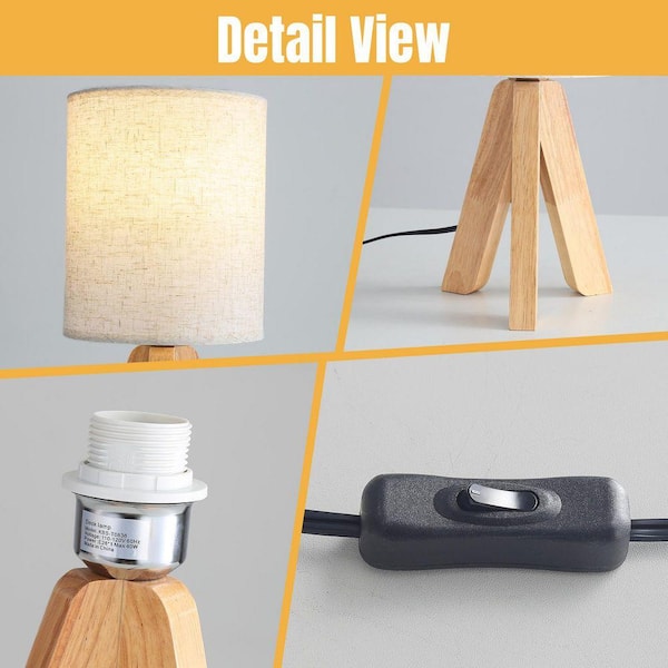 Jushua 15 in. H White Solid Wood Bedside Lamp with Linen Fabric