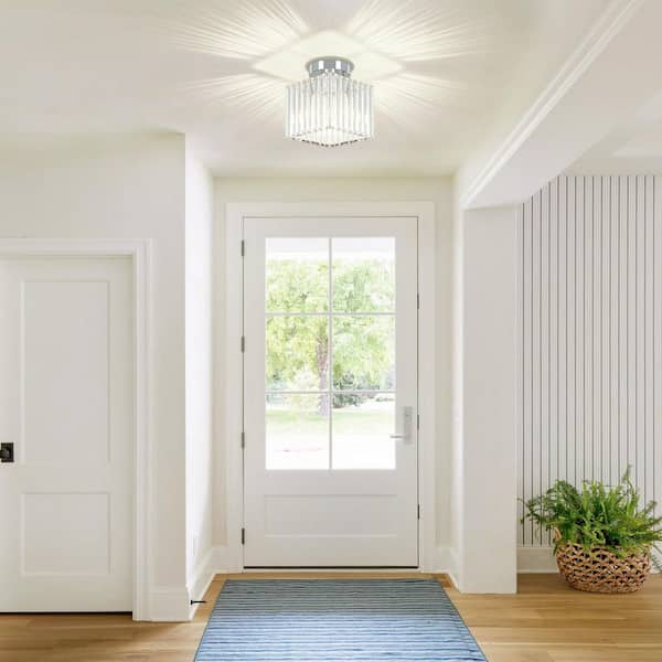 ZSMIHDOH 7.24 in. 1-Light Nickel Square Crystal Semi Flush Mount
