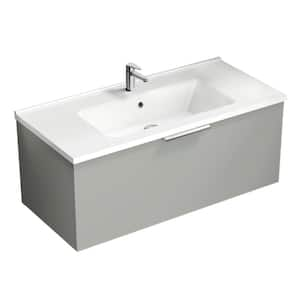 Bodrum 39.37 in. W x 17.72 in. D x 16.14 in. H Modern Bathroom Vanity in Grey Mist With White Ceramic Top