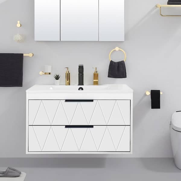 eclife 30 in. W x 18.1 in. D x 18.1 in. H Single Sink Bath Vanity in White with White Ceramic Top and Drain Faucet Set