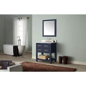 Brooks 31 in. W x 22 in. D x 35 in. H Bath Vanity in Navy Blue with Marble Vanity Top in White and White Basin